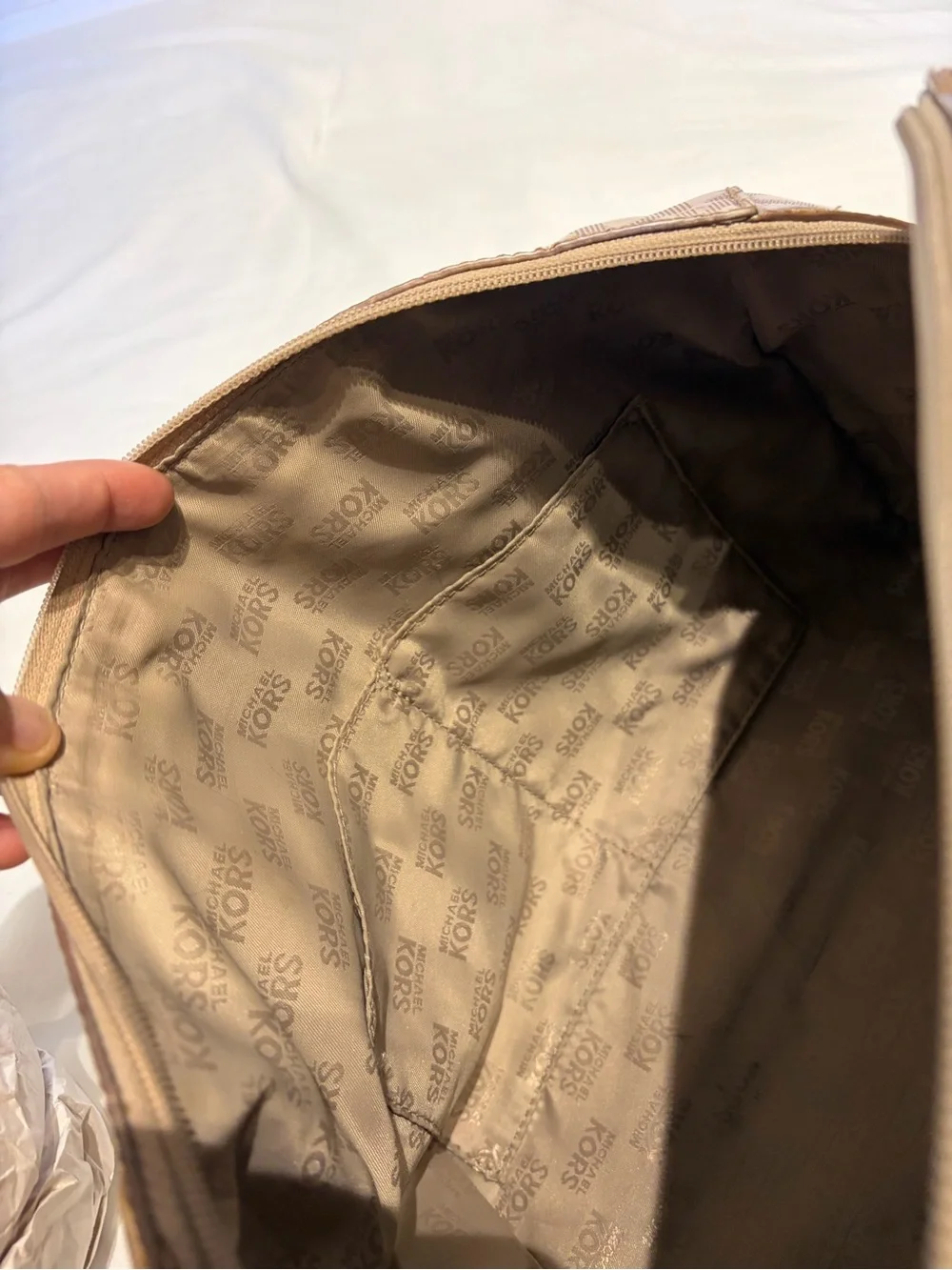 Michael Kors Metallic Rose Gold MK Monogram Satchel